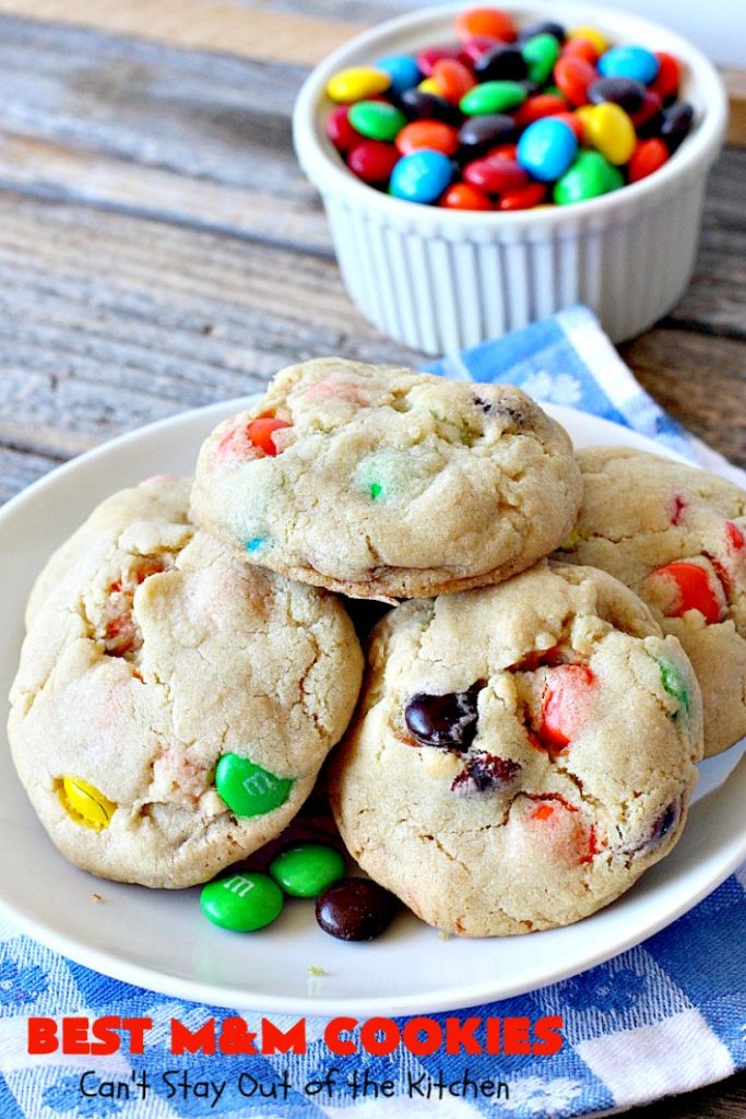BEST M&M Cookies | Can't Stay Out of the Kitchen | These fabulous #cookies are divine! They start with #copycat #MrsFields #chocolate chip cookies but substitute #M&Ms. They are so heavenly. #dessert