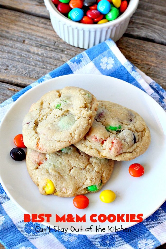 BEST M&M Cookies | Can't Stay Out of the Kitchen | These fabulous #cookies are divine! They start with #copycat #MrsFields #chocolate chip cookies but substitute #M&Ms. They are so heavenly. #dessert