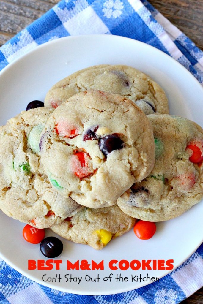BEST M&M Cookies | Can't Stay Out of the Kitchen | These fabulous #cookies are divine! They start with #copycat #MrsFields #chocolate chip cookies but substitute #M&Ms. They are so heavenly. #dessert