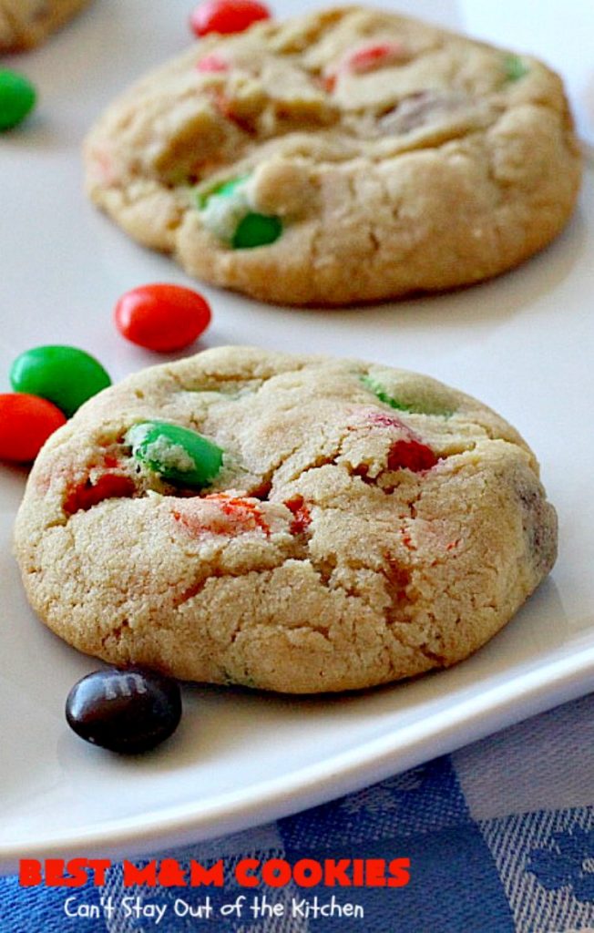 BEST M&M Cookies | Can't Stay Out of the Kitchen | These fabulous #cookies are divine! They start with #copycat #MrsFields #chocolate chip cookies but substitute #M&Ms. They are so heavenly. #dessert
