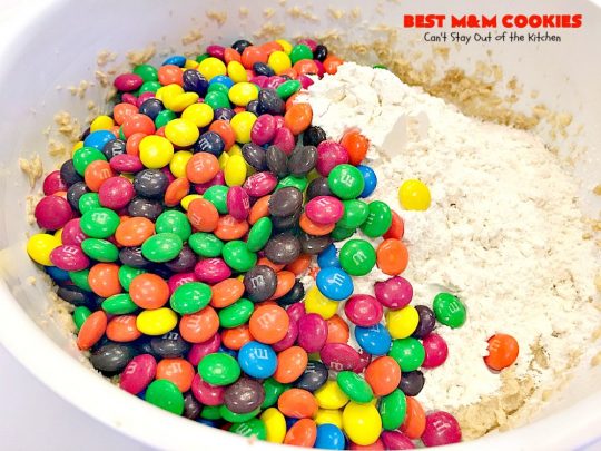 BEST M&M Cookies | Can't Stay Out of the Kitchen | These fabulous #cookies are divine! They start with #copycat #MrsFields #chocolate chip cookies but substitute #M&Ms. They are so heavenly. #dessert