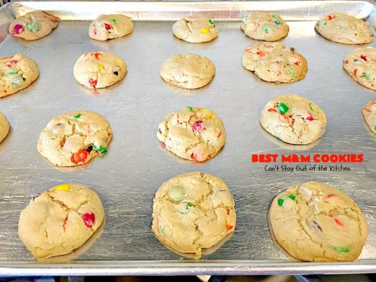 BEST M&M Cookies | Can't Stay Out of the Kitchen | These fabulous #cookies are divine! They start with #copycat #MrsFields #chocolate chip cookies but substitute #M&Ms. They are so heavenly. #dessert