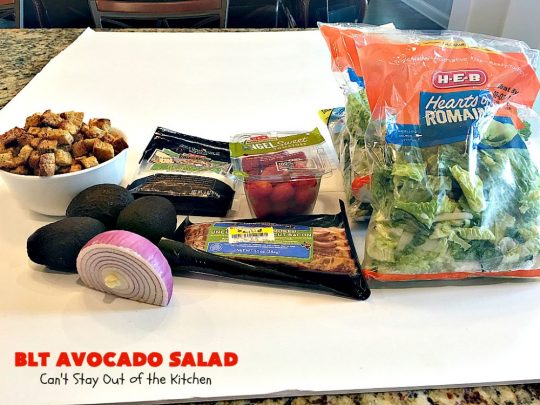 BLT Avocado Salad | Can't Stay Out of the Kitchen | we loved this delicious #bacon, lettuce & #tomato #salad with #avocados. So filling and satisfying. I made it healthier by using uncured, nitrate-free bacon & homemade #glutenfree croutons.