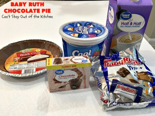 Baby Ruth Chocolate Pie | Can't Stay Out of the Kitchen | this outrageous #chocolate #pie made with #BabyRuthCandyBars so it's chocolaty & filled with #caramel. You'll swoon over every bite! #holiday #dessert #HolidayDessert #ChocolateDessert #BabyRuthChocolatePie