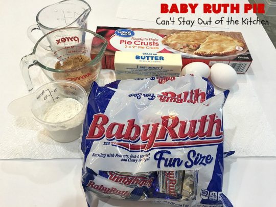 Baby Ruth Pie | Can't Stay Out of the Kitchen | this outrageously delicious #pie is made with #BabyRuthBars. It has all the #chocolate,#caramel & #peanut flavor you love in a #dessert. If you enjoy #BabyRuth candy bars, you'll go crazy over this amazing pie. #ValentinesDay #holiday #HolidayDessert #PeanutButterDessert #ChocolateDessert #CaramelDessert #BabyRuthPie