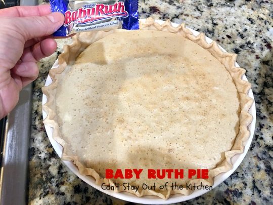 Baby Ruth Pie | Can't Stay Out of the Kitchen | this outrageously delicious #pie is made with #BabyRuthBars. It has all the #chocolate,#caramel & #peanut flavor you love in a #dessert. If you enjoy #BabyRuth candy bars, you'll go crazy over this amazing pie. #ValentinesDay #holiday #HolidayDessert #PeanutButterDessert #ChocolateDessert #CaramelDessert #BabyRuthPie