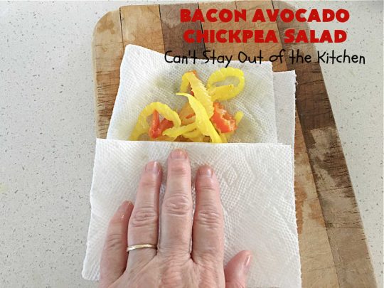 Bacon Avocado Chickpea Salad | Can't Stay Out of the Kitchen | this hearty #MainDish #salad is packed full of #protein including #bacon, #HardBoiledEggs, #chickpeas & two kinds of #cheese including #MontereyJack & #CheddarCheese. It's a great entree for hot summer nights when you don't want to heat up the kitchen. Great #TossedSalad for company or #holiday dinners too. #pork #avocados #tomatoes #GlutenFree #BaconAvocadoChickpeaSalad