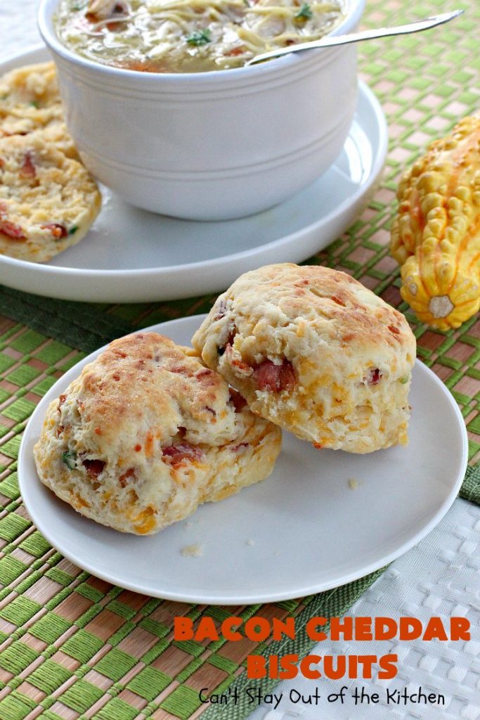 Bacon Cheddar Biscuits | Can't Stay Out of the Kitchen | absolutely the BEST #Biscuits ever! These are so mouthwatering you'll have a hard time not gorging yourself! Terrific for dinner or for a weekend or #holiday #breakfast. #Bacon #Chives #CheddarCheese #BaconCheddarBiscuits #BaconBiscuits #Pork #Easter #EasterSideDish #MothersDay #MothersDaySideDish #FathersDay #FathersDaySideDish