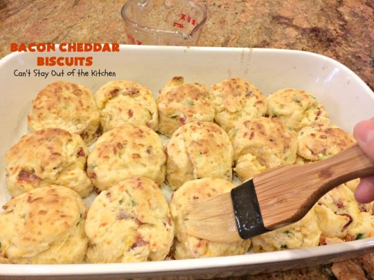 Bacon Cheddar Biscuits | Can't Stay Out of the Kitchen | absolutely the BEST #Biscuits ever! These are so mouthwatering you'll have a hard time not gorging yourself! Terrific for dinner or for a weekend or #holiday #breakfast. #Bacon #Chives #CheddarCheese #BaconCheddarBiscuits #BaconBiscuits #Pork #Easter #EasterSideDish #MothersDay #MothersDaySideDish #FathersDay #FathersDaySideDish
