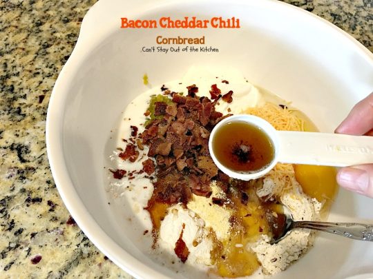 Bacon Cheddar Chili Cornbread | Can't Stay Out of the Kitchen | this #cornbread is absolutely spectacular! #bacon #cheddarcheese and #greenchilies make this so mouthwatering you'll be drooling from the first bite! #glutenfree