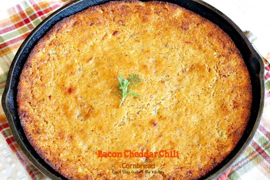 Bacon Cheddar Chili Cornbread | Can't Stay Out of the Kitchen | this #cornbread is absolutely spectacular! #bacon #cheddarcheese and #greenchilies make this so mouthwatering you'll be drooling from the first bite! #glutenfree