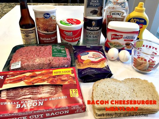Bacon Cheeseburger Meatloaf | Can't Stay Out of the Kitchen | this awesome #PaulaDeen #meatloaf is incredible. It tastes like eating #bacon #cheeseburgers with #FrenchFriedOnions on top. Our company loved this meatloaf. #beef