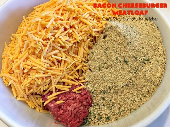Bacon Cheeseburger Meatloaf | Can't Stay Out of the Kitchen | this awesome #PaulaDeen #meatloaf is incredible. It tastes like eating #bacon #cheeseburgers with #FrenchFriedOnions on top. Our company loved this meatloaf. #beef