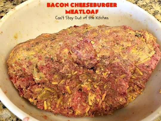 Bacon Cheeseburger Meatloaf | Can't Stay Out of the Kitchen | this awesome #PaulaDeen #meatloaf is incredible. It tastes like eating #bacon #cheeseburgers with #FrenchFriedOnions on top. Our company loved this meatloaf. #beef