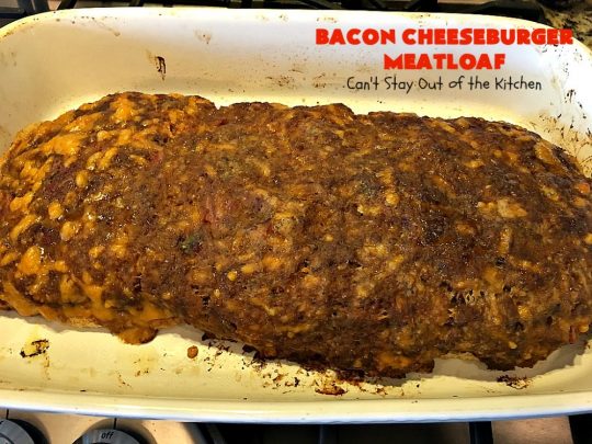Bacon Cheeseburger Meatloaf | Can't Stay Out of the Kitchen | this awesome #PaulaDeen #meatloaf is incredible. It tastes like eating #bacon #cheeseburgers with #FrenchFriedOnions on top. Our company loved this meatloaf. #beef
