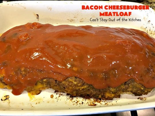 Bacon Cheeseburger Meatloaf | Can't Stay Out of the Kitchen | this awesome #PaulaDeen #meatloaf is incredible. It tastes like eating #bacon #cheeseburgers with #FrenchFriedOnions on top. Our company loved this meatloaf. #beef