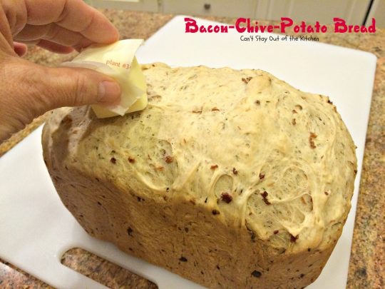 Bacon-Chive-Potato Bread | Can't Stay Out of the Kitchen | quick and easy #bread for the #breadmaker. #Bacon makes this bread spectacular!