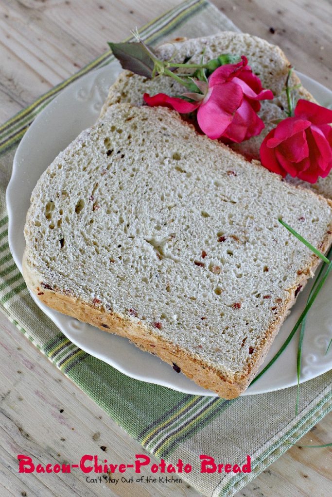 Bacon-Chive-Potato Bread | Can't Stay Out of the Kitchen | quick and easy #bread for the #breadmaker. #Bacon makes this bread spectacular!