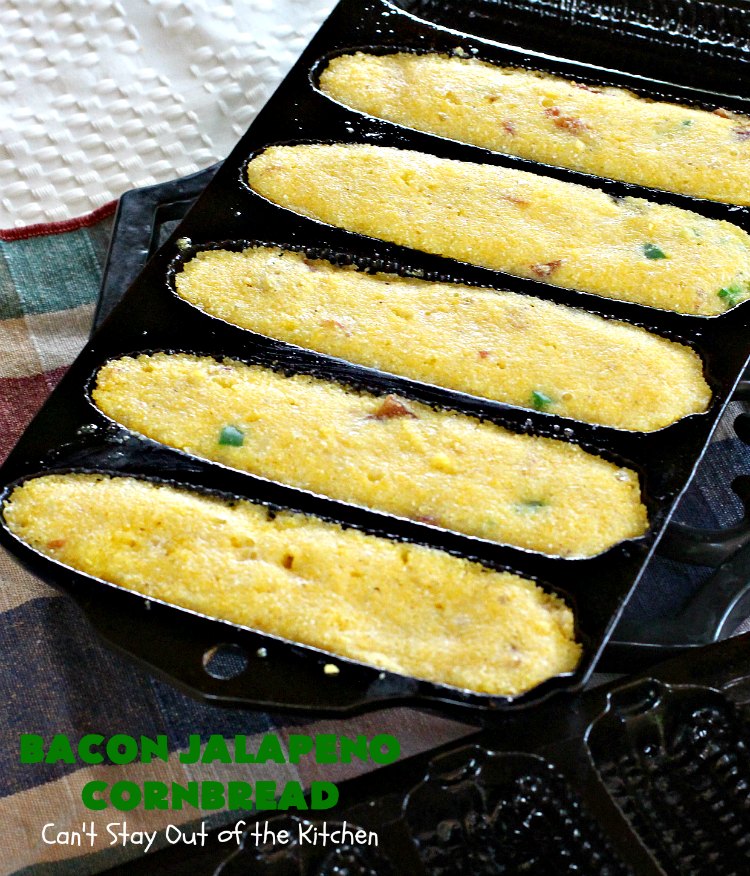 Bacon Jalapeno Cornbread | Can't Stay Out of the Kitchen | these #CornPones are absolutely delicious. They're made with #GreekYogurt & #GlutenFree flour. They also use #bacon, #jalapenos & #Gruyere #cheese. Great side for #FathersDay or any #TexMex meal. #cornbread #BaconJalapenoCornbread
