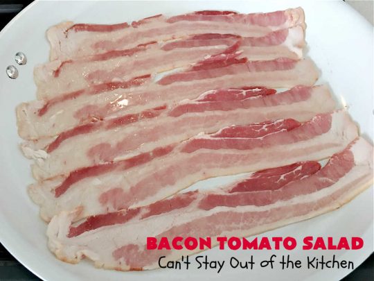 Bacon Tomato Salad | Can't Stay Out of the Kitchen | This easy #salad uses only 7 ingredients including a prepared #ColeSlawDressing making it really easy to serve for summer #holidays, picnics or potlucks. The combination of flavors is irresistible. #bacon #tomatoes #MontereyJackCheese #CheddarCheese #GlutenFree #BLTSalad #BaconTomatoSalad