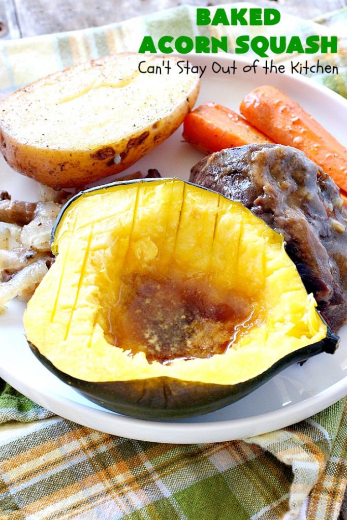 Baked Acorn Squash | Can't Stay Out of the Kitchen | this amazing 3-ingredient recipe is so easy & a fantastic way to get your kids to eat #acornsquash! It's the perfect side dish for company or #holiday dinners like #Easter or #MothersDay. #glutenfree