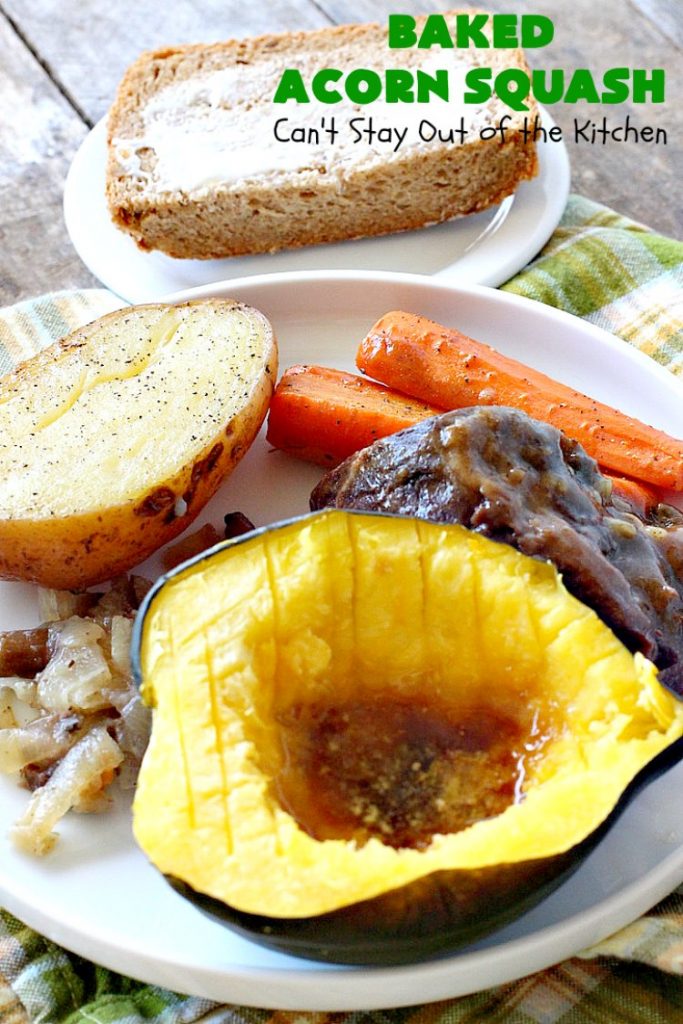Baked Acorn Squash | Can't Stay Out of the Kitchen | this amazing 3-ingredient recipe is so easy & a fantastic way to get your kids to eat #acornsquash! It's the perfect side dish for company or #holiday dinners like #Easter or #MothersDay. #glutenfree