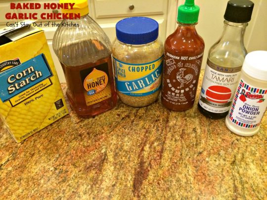 Baked Honey Garlic Chicken | Can't Stay Out of the Kitchen | this spicy #chicken #recipe is out of this world! The meat is breaded with #PankoBreadCrumbs and baked. The luscious sauce includes #honey, #Sriracha & soy sauce. The combination of flavors is dynamite. Makes a delicious weeknight dinner. I love how easy it is to make. #Asian #SesameSeeds #BakedHoneyGarlicChicken