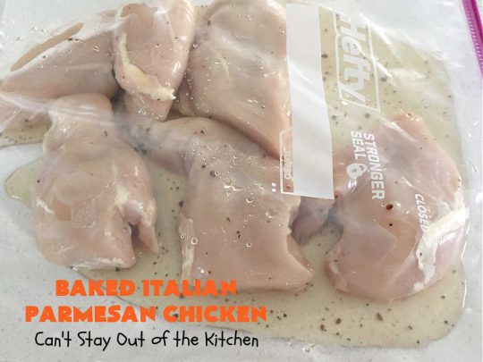Baked Italian Parmesan Chicken | Can't Stay Out of the Kitchen | this easy 3-ingredient #chicken #recipe is a winner. So easy to toss together making it perfect for weeknight dinners when you're short on time. Great for company or #holiday dinners too. #healthy #GlutenFree #3IngredientRecipe #Italian #ParmesanCheese #BakedChicken #BakedItalianParmesanChicken