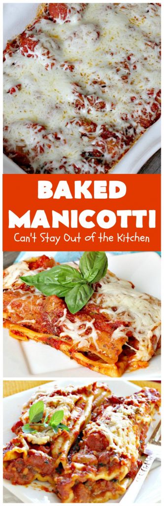 Baked Manicotti | Can't Stay Out of the Kitchen | BEST #manicotti recipe ever! This one uses #mozzarella #cheese instead of ricotta. It makes a terrific #holiday or company #pasta entree. #beef