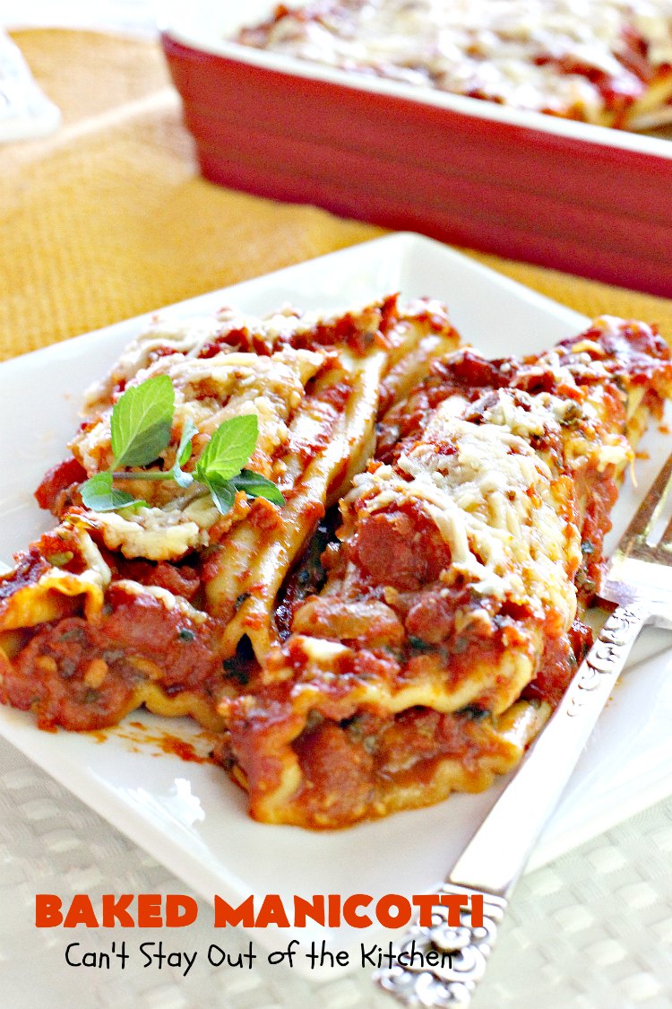 Baked Manicotti | Can't Stay Out of the Kitchen | BEST #manicotti recipe ever! This one uses #mozzarella #cheese instead of ricotta. It makes a terrific #holiday or company #pasta entree. #beef