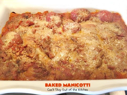 Baked Manicotti | Can't Stay Out of the Kitchen | BEST #manicotti recipe ever! This one uses #mozzarella #cheese instead of ricotta. It makes a terrific #holiday or company #pasta entree. #beef