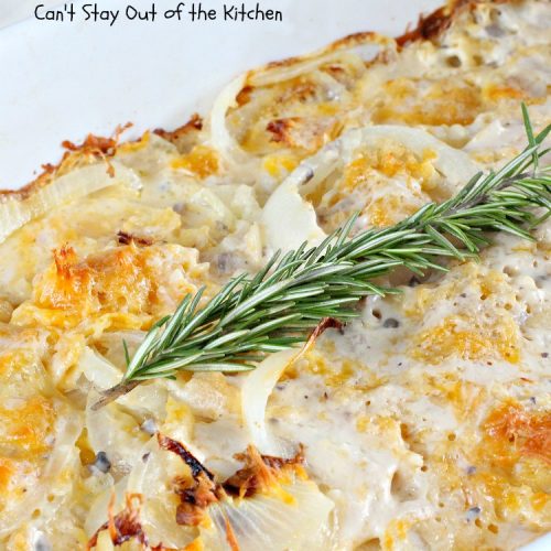 Baked Onions | Can't Stay Out of the Kitchen | this outrageous #SideDish is absolutely mouthwatering. It's terrific for #holidays like #Thanksgiving, #Christmas or #Easter when you're having a houseful of company. #Onions are smothered in #CheddarCheese, #PotatoChips & #CreamOfMushroomSoup. Best comfort food ever! #BakedOnions #vegetable #HolidaySideDish #HolidayCasserole #VidaliaOnions