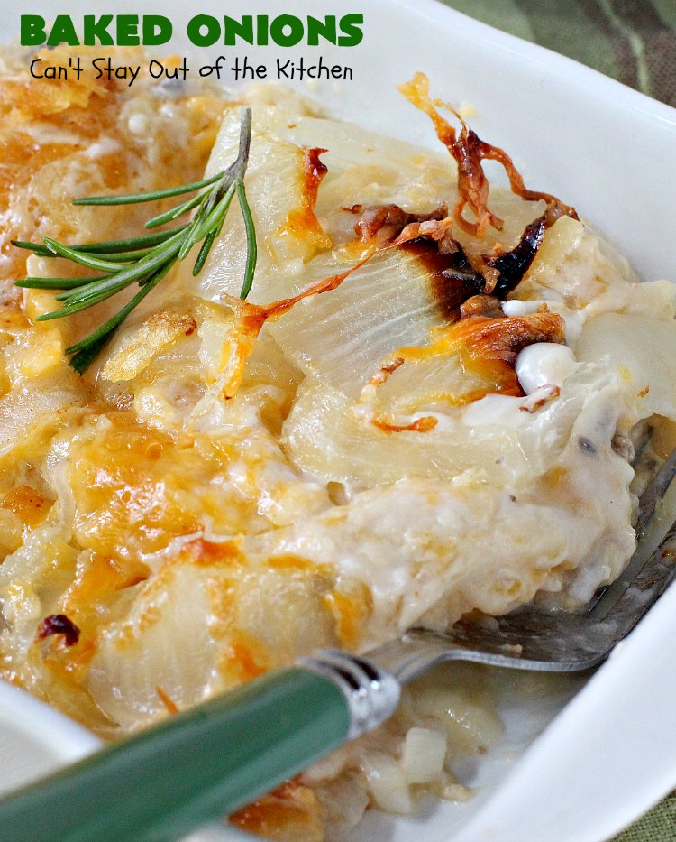 Baked Onions | Can't Stay Out of the Kitchen | this outrageous #SideDish is absolutely mouthwatering. It's terrific for #holidays like #Thanksgiving, #Christmas or #Easter when you're having a houseful of company. #Onions are smothered in #CheddarCheese, #PotatoChips & #CreamOfMushroomSoup. Best comfort food ever! #BakedOnions #vegetable #HolidaySideDish #HolidayCasserole #VidaliaOnions