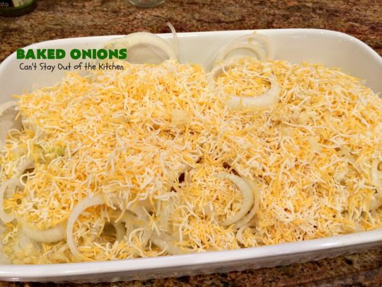 Baked Onions | Can't Stay Out of the Kitchen | this outrageous #SideDish is absolutely mouthwatering. It's terrific for #holidays like #Thanksgiving, #Christmas or #Easter when you're having a houseful of company. #Onions are smothered in #CheddarCheese, #PotatoChips & #CreamOfMushroomSoup. Best comfort food ever! #BakedOnions #vegetable #HolidaySideDish #HolidayCasserole #VidaliaOnions