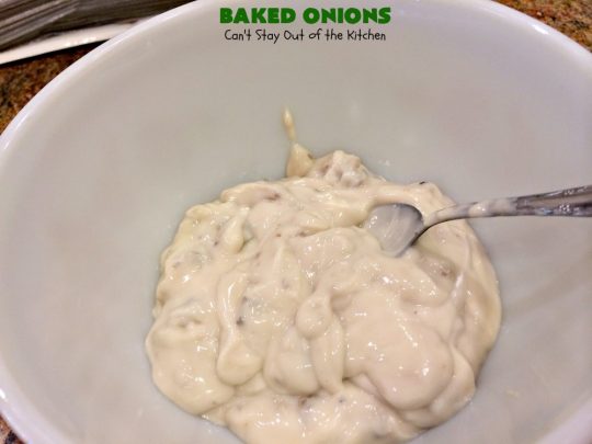 Baked Onions | Can't Stay Out of the Kitchen | this outrageous #SideDish is absolutely mouthwatering. It's terrific for #holidays like #Thanksgiving, #Christmas or #Easter when you're having a houseful of company. #Onions are smothered in #CheddarCheese, #PotatoChips & #CreamOfMushroomSoup. Best comfort food ever! #BakedOnions #vegetable #HolidaySideDish #HolidayCasserole #VidaliaOnions