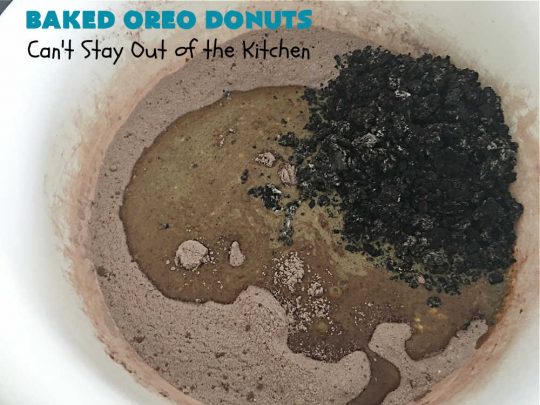 Baked Oreo Donuts | Can't Stay Out of the Kitchen | these fantastic homemade #donuts are absolutely irresistible. They're filled with #OreoCookies & #chocolate extract. The donuts are glazed with a #CreamCheese icing plus more #OreoCookieCrumbs. Perfect for a #holiday #breakfast or #brunch like #Thanksgiving, #Christmas or #NewYearsDay. #HolidayBreakfast #BakedOreoDonuts