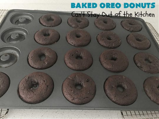 Baked Oreo Donuts | Can't Stay Out of the Kitchen | these fantastic homemade #donuts are absolutely irresistible. They're filled with #OreoCookies & #chocolate extract. The donuts are glazed with a #CreamCheese icing plus more #OreoCookieCrumbs. Perfect for a #holiday #breakfast or #brunch like #Thanksgiving, #Christmas or #NewYearsDay. #HolidayBreakfast #BakedOreoDonuts