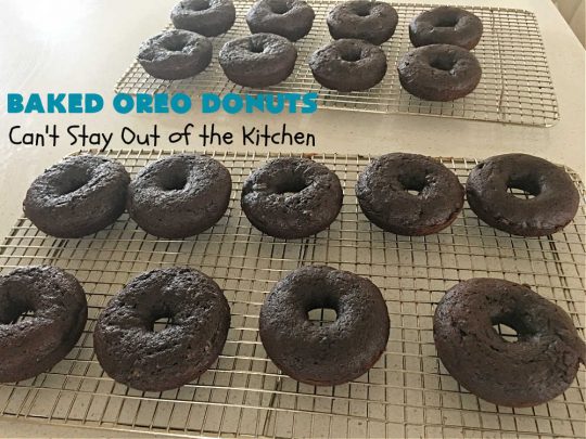 Baked Oreo Donuts | Can't Stay Out of the Kitchen | these fantastic homemade #donuts are absolutely irresistible. They're filled with #OreoCookies & #chocolate extract. The donuts are glazed with a #CreamCheese icing plus more #OreoCookieCrumbs. Perfect for a #holiday #breakfast or #brunch like #Thanksgiving, #Christmas or #NewYearsDay. #HolidayBreakfast #BakedOreoDonuts