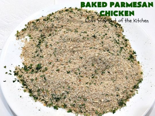 Baked Parmesan Chicken | Can't Stay Out of the Kitchen | this easy & delicious #chicken entree can be oven ready in about 5 minutes! It's perfect for weeknight or company dinners. #ParmesanCheese #BakedParmesanChicken