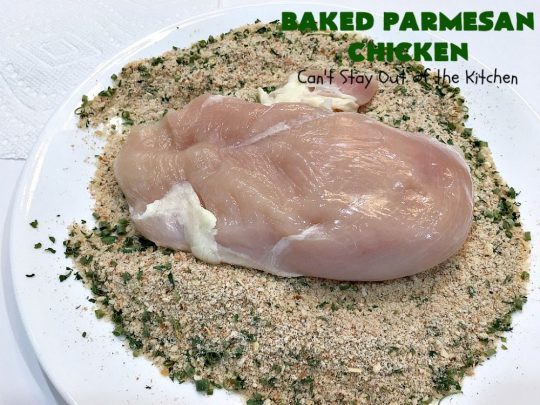 Baked Parmesan Chicken | Can't Stay Out of the Kitchen | this easy & delicious #chicken entree can be oven ready in about 5 minutes! It's perfect for weeknight or company dinners. #ParmesanCheese #BakedParmesanChicken