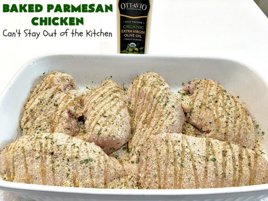 Baked Parmesan Chicken | Can't Stay Out of the Kitchen | this easy & delicious #chicken entree can be oven ready in about 5 minutes! It's perfect for weeknight or company dinners. #ParmesanCheese #BakedParmesanChicken