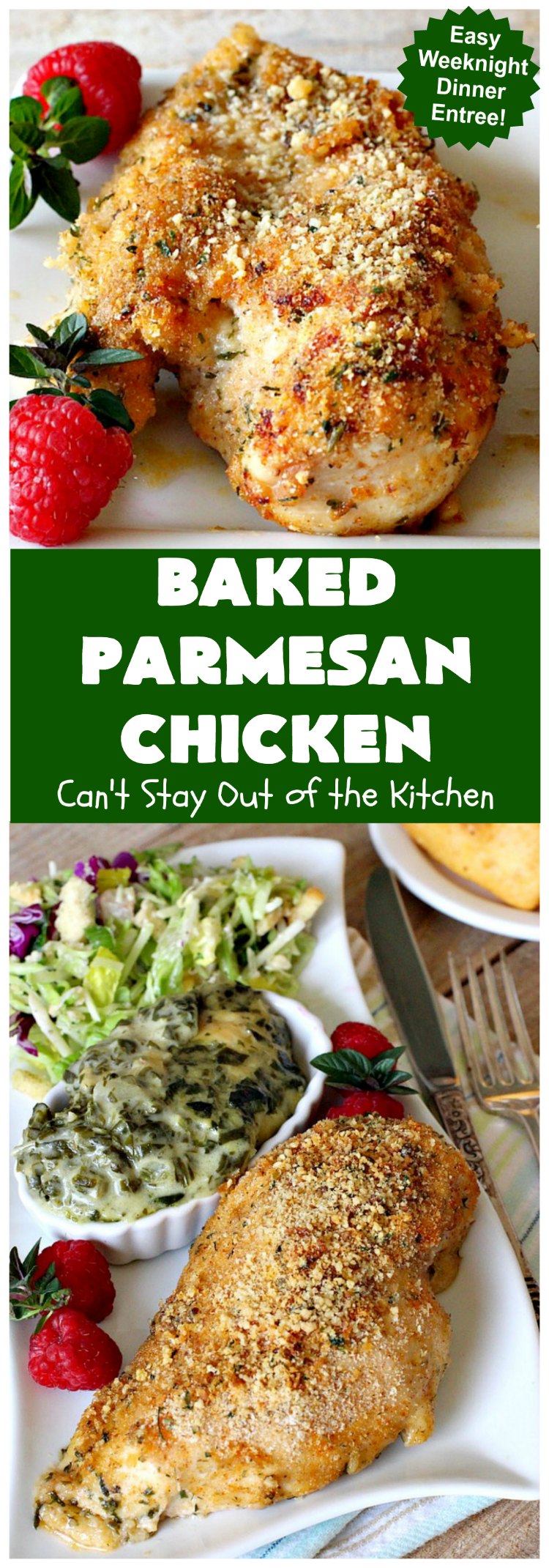 Baked Parmesan Chicken | Can't Stay Out of the Kitchen | this easy & delicious #chicken entree can be oven ready in about 5 minutes! It's perfect for weeknight or company dinners. #ParmesanCheese #BakedParmesanChicken