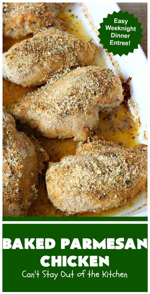 Baked Parmesan Chicken | Can't Stay Out of the Kitchen | this easy & delicious #chicken entree can be oven ready in about 5 minutes! It's perfect for weeknight or company dinners. #ParmesanCheese #BakedParmesanChicken