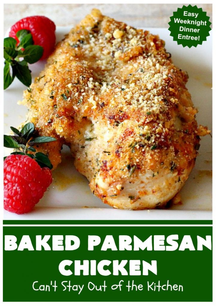 Baked Parmesan Chicken | Can't Stay Out of the Kitchen | this easy & delicious #chicken entree can be oven ready in about 5 minutes! It's perfect for weeknight or company dinners. #ParmesanCheese #BakedParmesanChicken