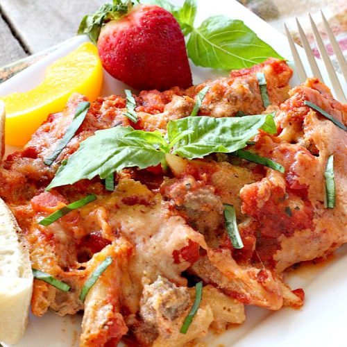 Baked Penne with Italian Sausage | Can't Stay Out of the Kitchen | Everyone raves over this fantastic #pasta recipe with #ItalianSausage & several kinds of #cheese! Easy weeknight dinner.