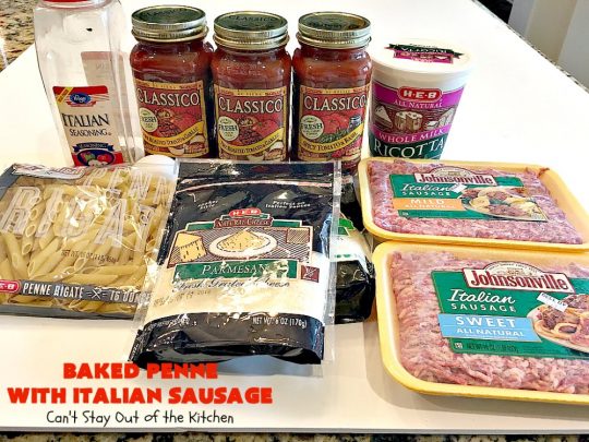 Baked Penne with Italian Sausage | Can't Stay Out of the Kitchen | Everyone raves over this fantastic #pasta recipe with #ItalianSausage & several kinds of #cheese! Easy weeknight dinner.