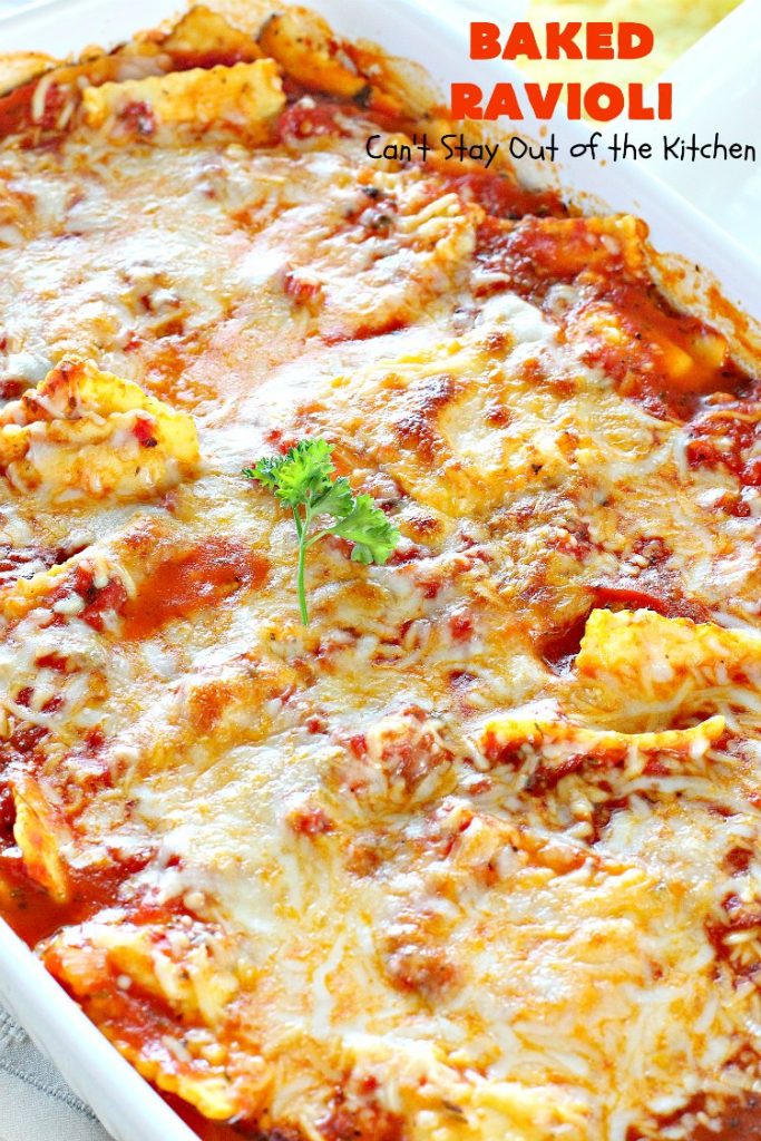 Baked Ravioli | Can't Stay Out of the Kitchen | fabulous #MarthaStewart inspiration that's kid-friendly & delicious. Perfect #pasta for #MeatlessMondays. #cheese #ravioli