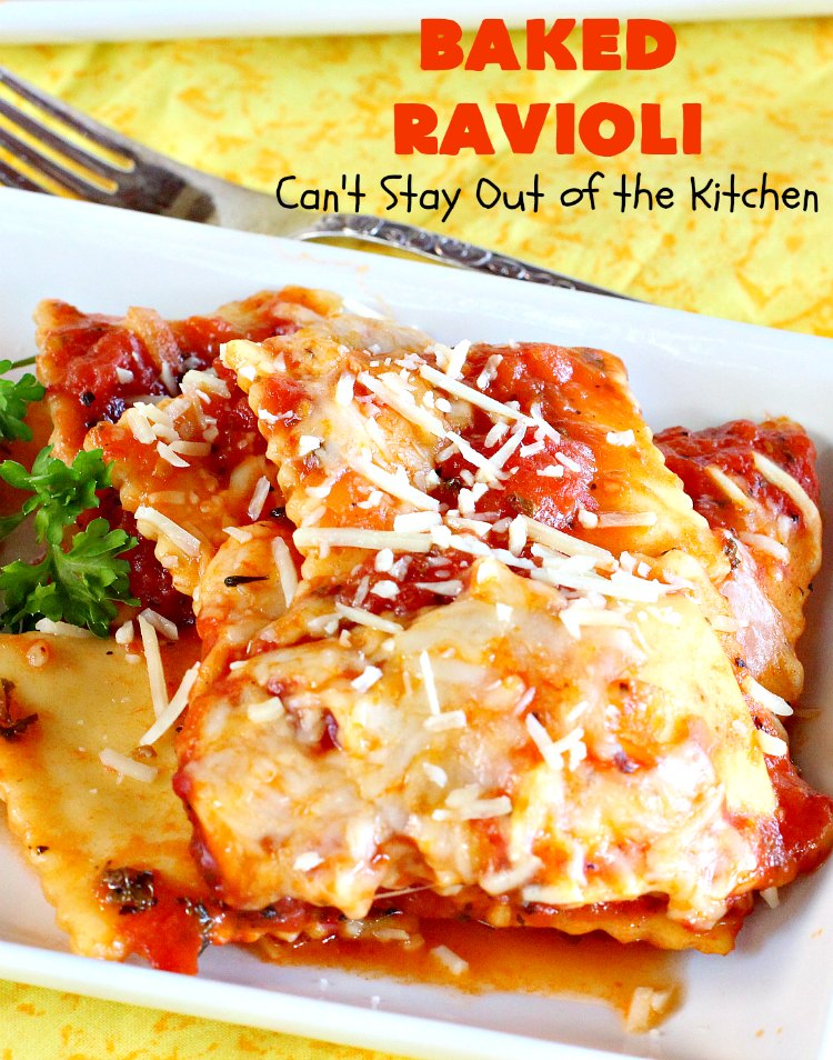Baked Ravioli | Can't Stay Out of the Kitchen | fabulous #MarthaStewart inspiration that's kid-friendly & delicious. Perfect #pasta for #MeatlessMondays. #cheese #ravioli