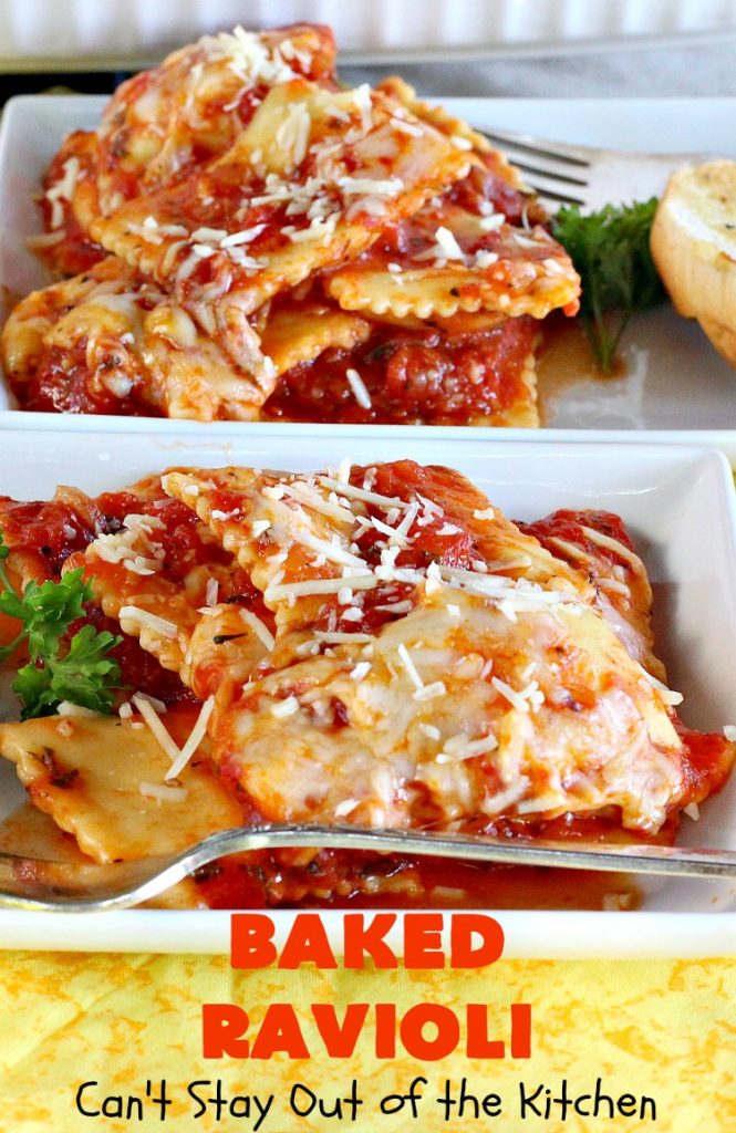 Baked Ravioli | Can't Stay Out of the Kitchen | fabulous #MarthaStewart inspiration that's kid-friendly & delicious. Perfect #pasta for #MeatlessMondays. #cheese #ravioli