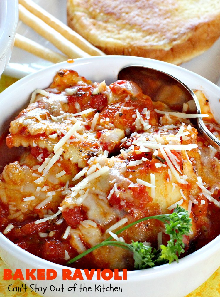 Baked Ravioli | Can't Stay Out of the Kitchen | fabulous #MarthaStewart inspiration that's kid-friendly & delicious. Perfect #pasta for #MeatlessMondays. #cheese #ravioli